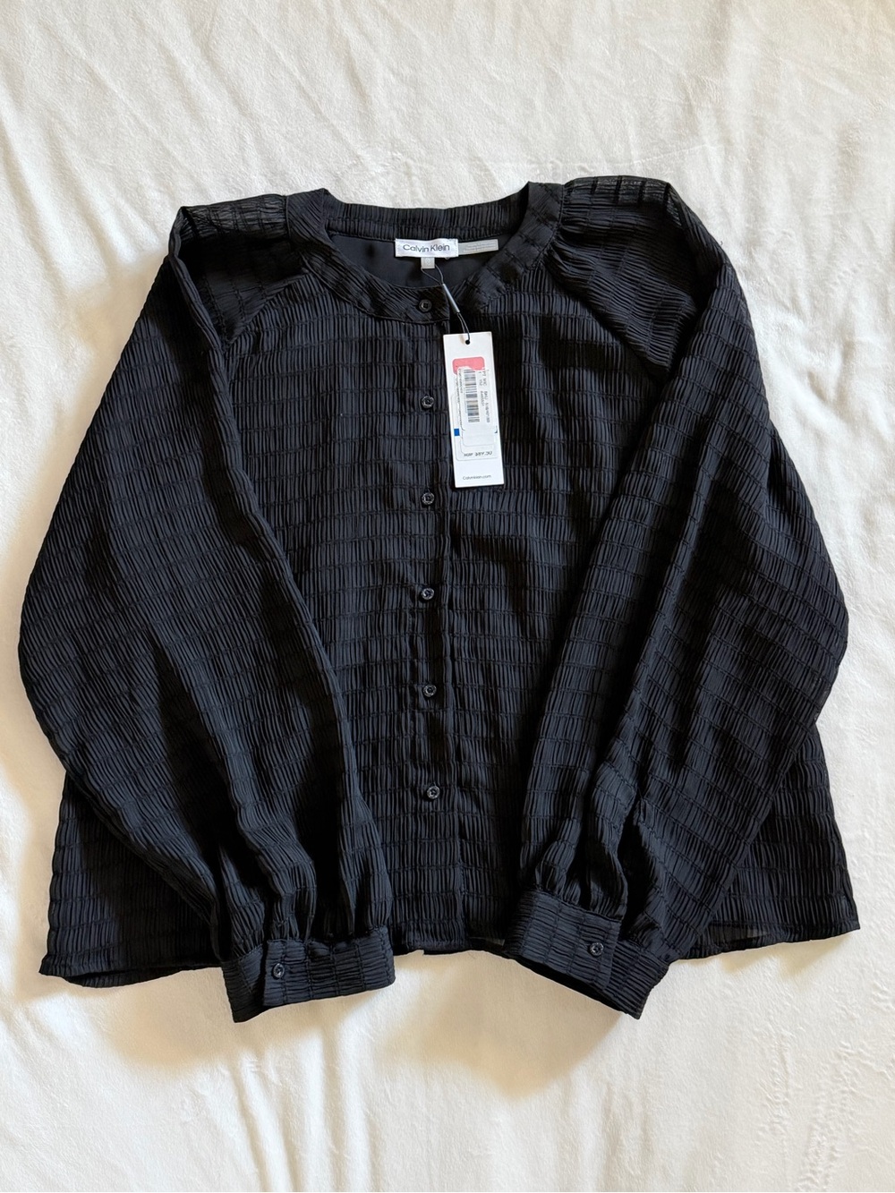 NWT Calvin Klein Black Textured Button-Down Blouse (275)